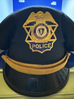 RARE Vintage State Of Massachusetts COMM OF Police Officer Black Hat Size 7 1/2